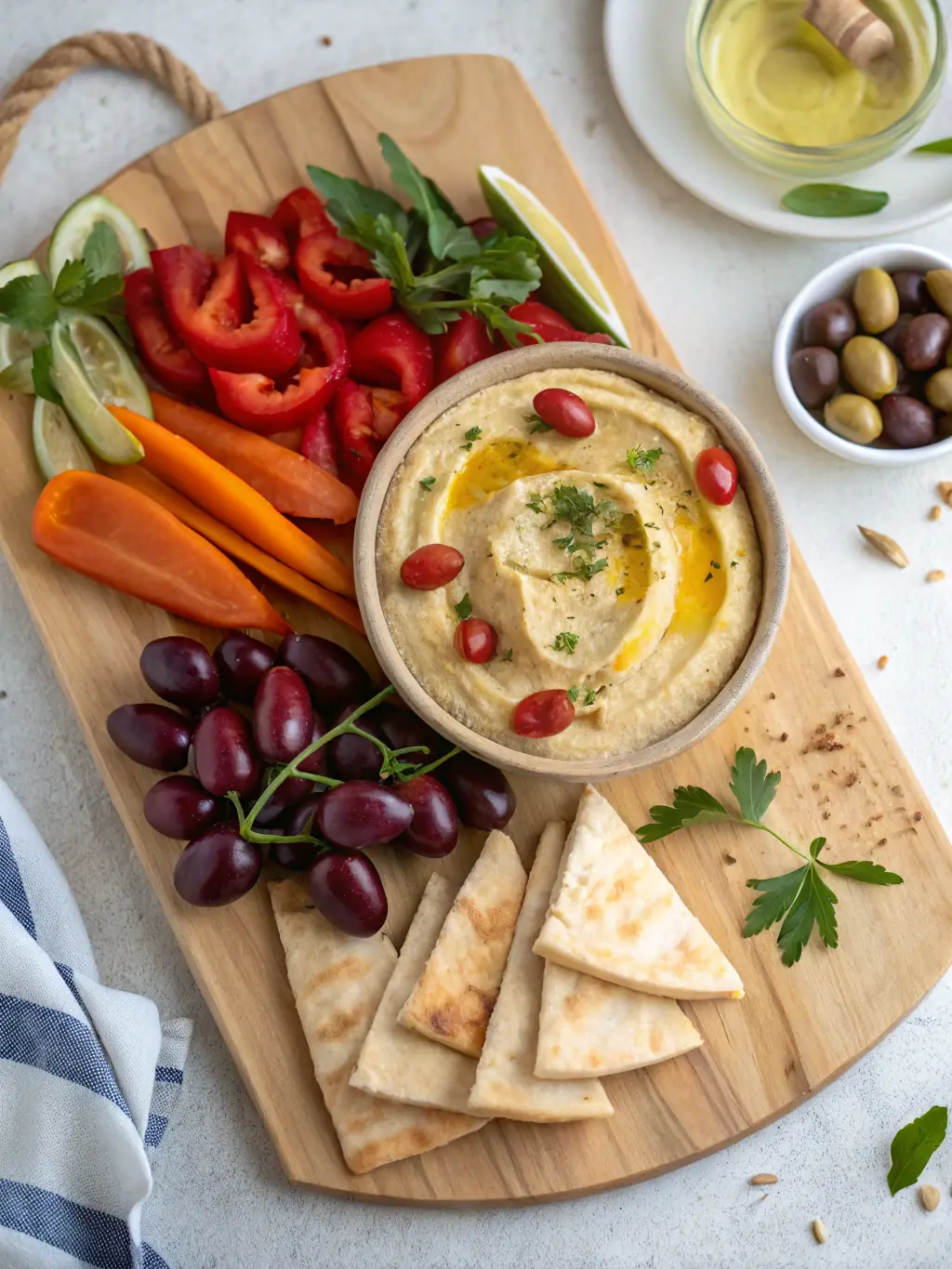 A vibrant display of various Mediterranean food products, including olives, cheeses, and sun-dried tomatoes, arranged in an appealing manner.