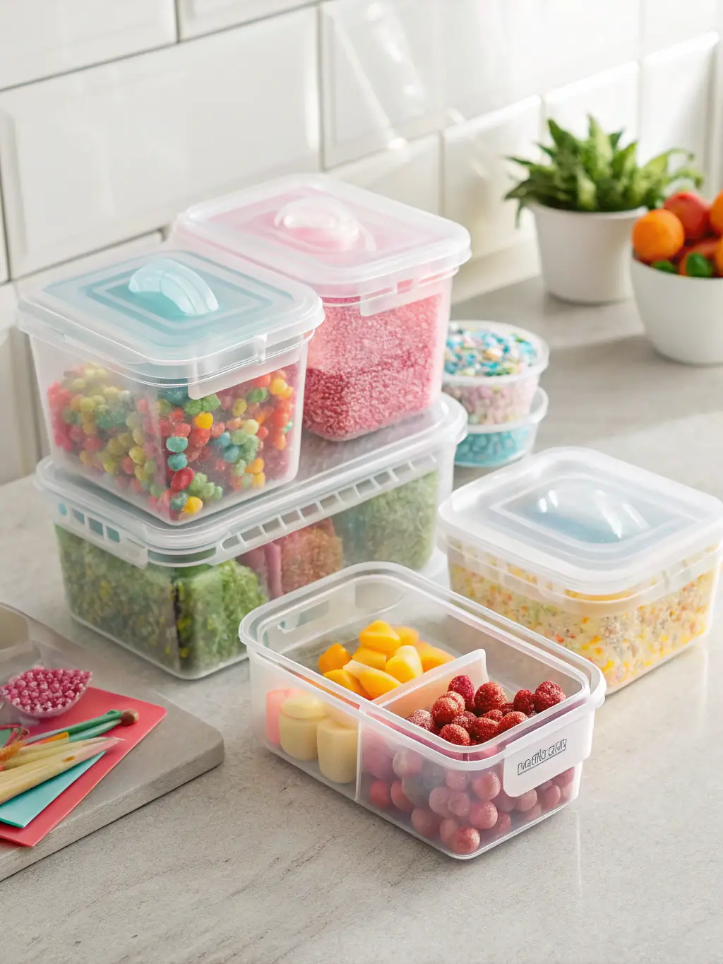 A display of various plastic solutions, such as containers and packaging materials, showcasing their versatility and durability.