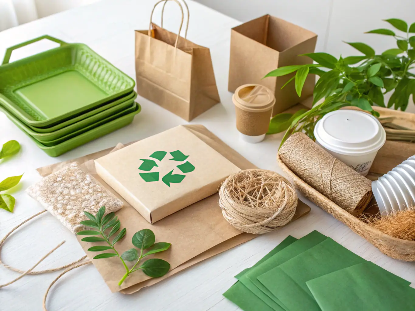 A selection of eco-friendly plastic packaging materials, highlighting BuildMore Offshore's commitment to sustainability and environmentally responsible plastic solutions.